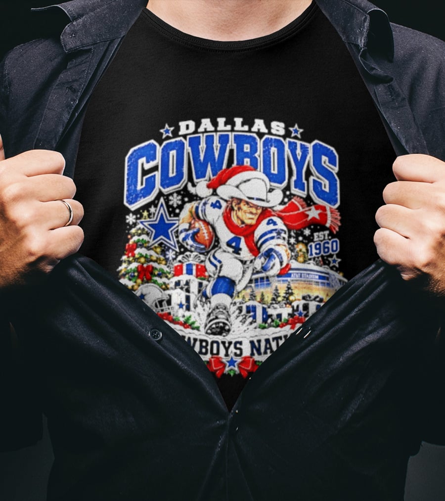 Dallas Cowboys Santa 1960 AT&T Stadium Christmas Cowboys Nation T-Shirt