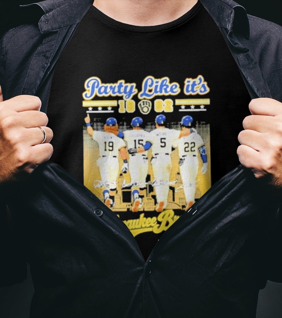 Party Like It's 1982 Milwaukee Brewers City Skyline Signatures T-Shirt