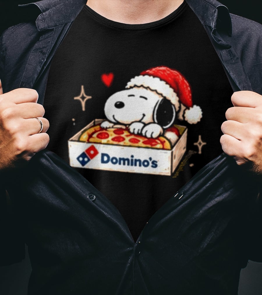 Dominos Pizza Snoopy Christmas Santa Hat Pizza Lovers T-Shirt