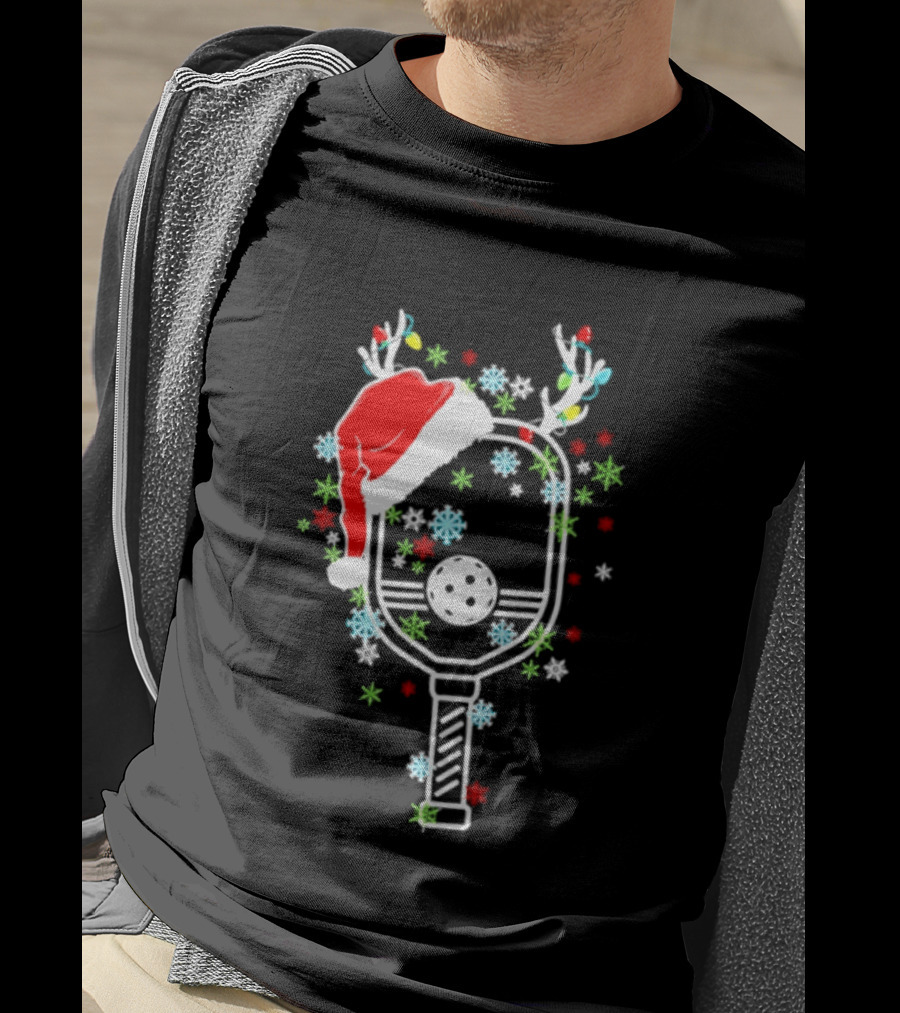 Pickleball Christmas 2026 Festive Paddle With Santa Hat And Holiday Decorations T-Shirt