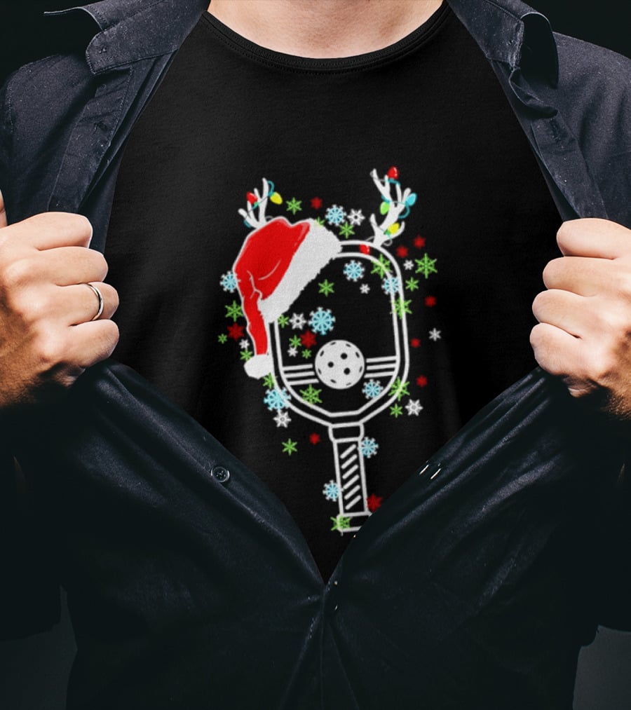 Pickleball Christmas 2026 Festive Paddle With Santa Hat And Holiday Decorations T-Shirt