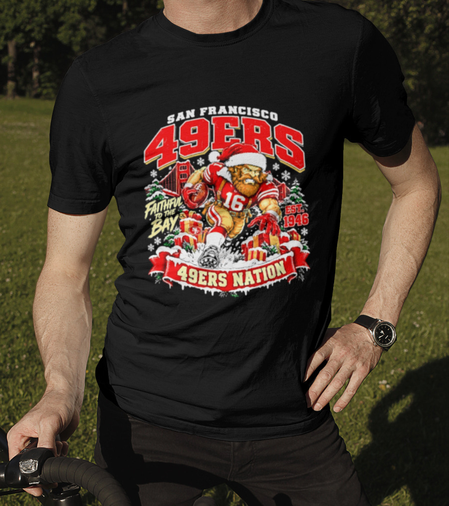 San Francisco 49ers Christmas 49ers Nation Established 1946 Faithful To The Bay T-Shirt