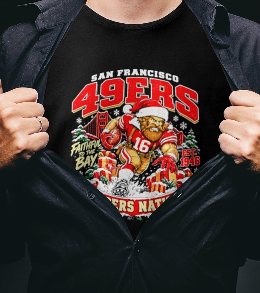 San Francisco 49ers Christmas 49ers Nation Established 1946 Faithful To The Bay T-Shirt