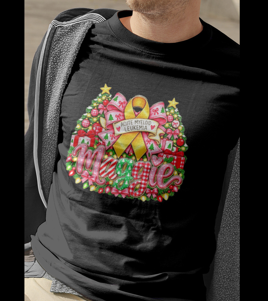 Maggie Acute Myeloid Leukemia Christmas Ribbon Gifts 2026 T-Shirt