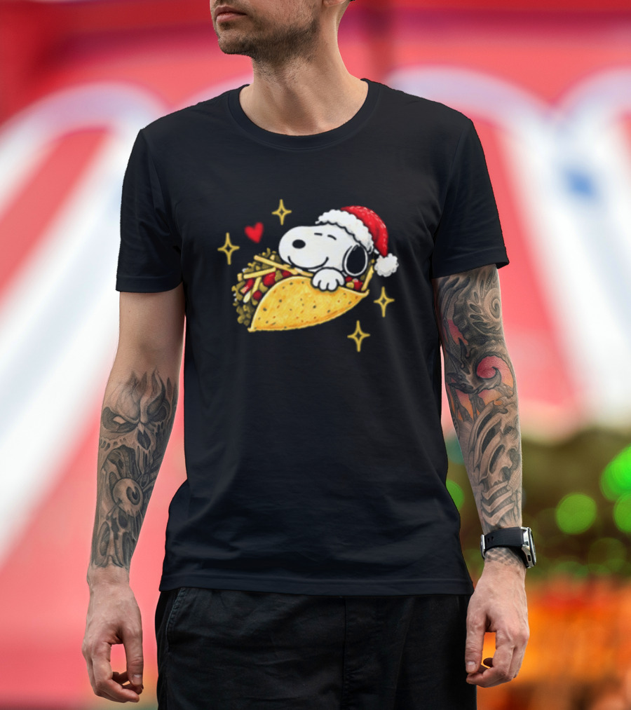 Taco Bell Snoopy Christmas Taco Lovers Festive Santa Hat T-Shirt