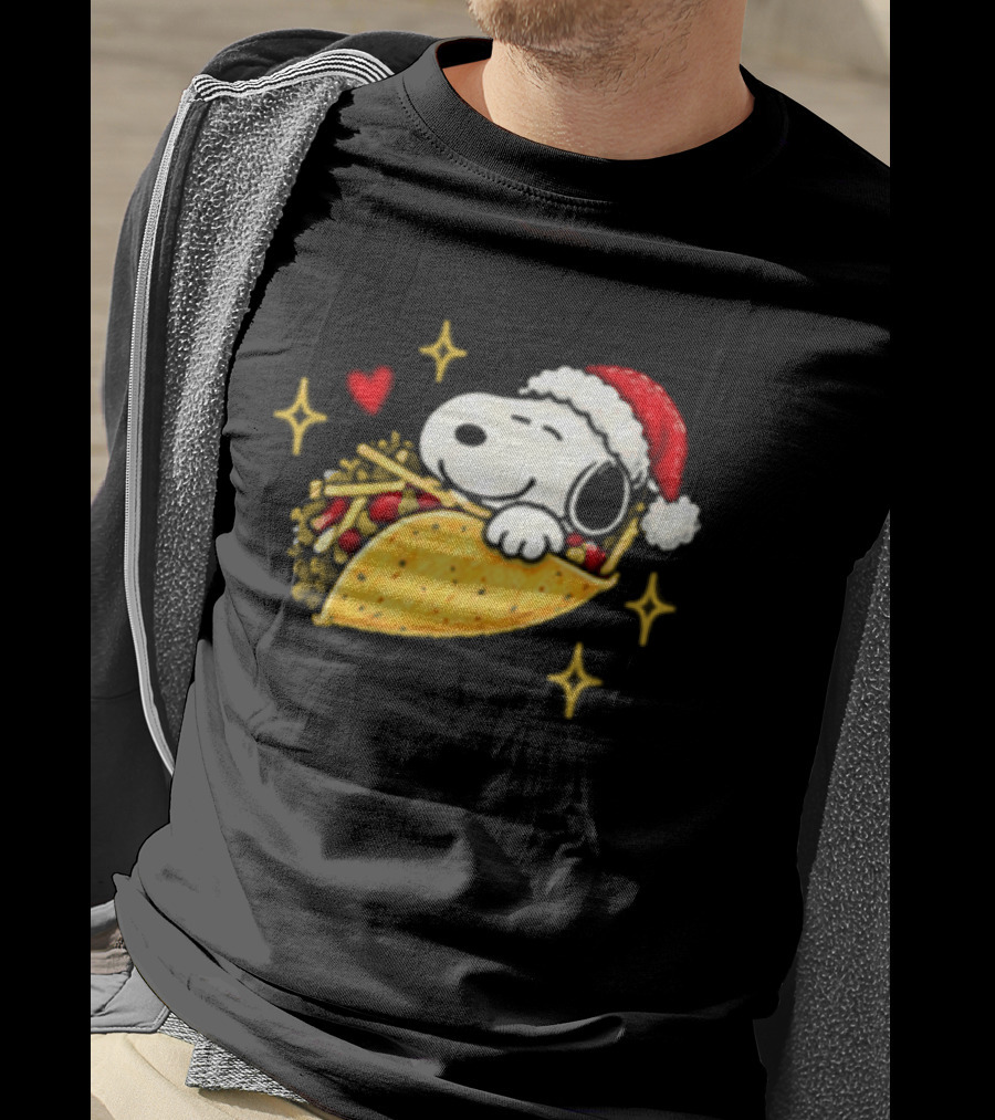 Taco Bell Snoopy Christmas Taco Lovers Festive Santa Hat T-Shirt