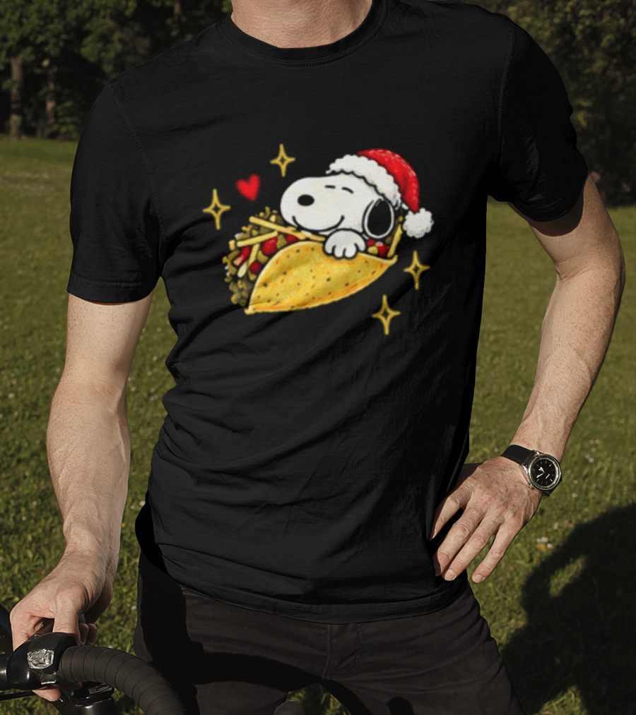 Taco Bell Snoopy Christmas Taco Lovers Festive Santa Hat T-Shirt