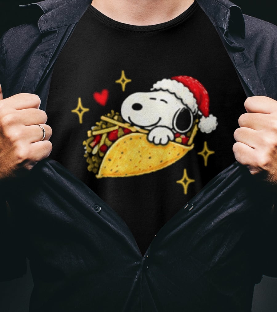 Taco Bell Snoopy Christmas Taco Lovers Festive Santa Hat T-Shirt