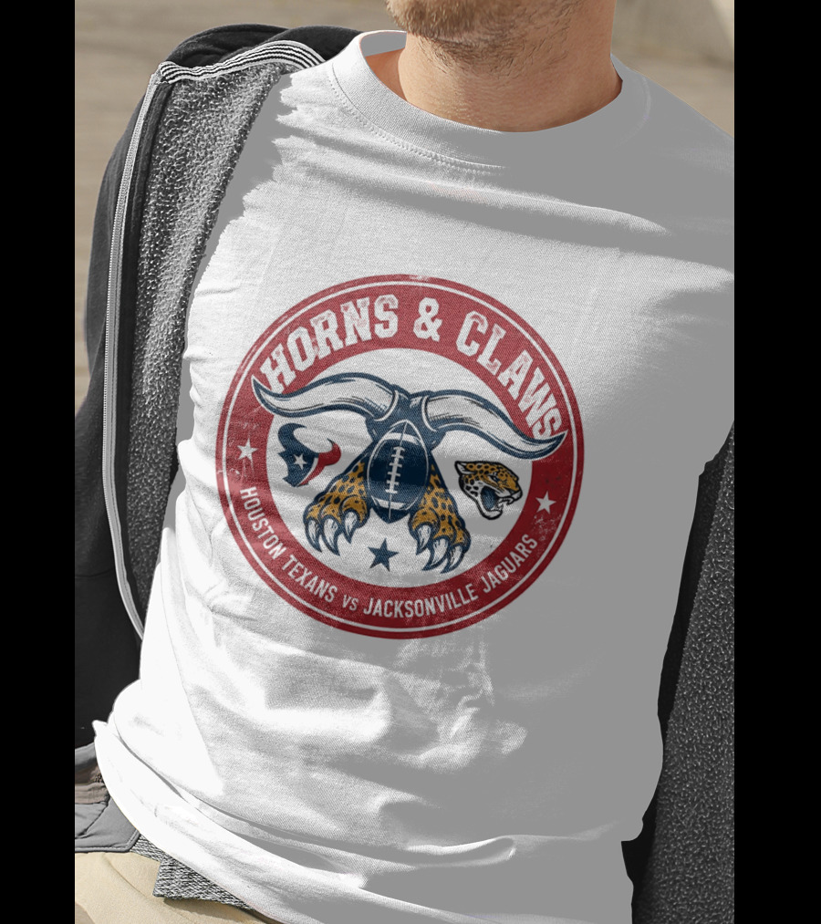 Horns & Claws Houston Texans Vs Jacksonville Jaguars 2026 Red Football T-Shirt