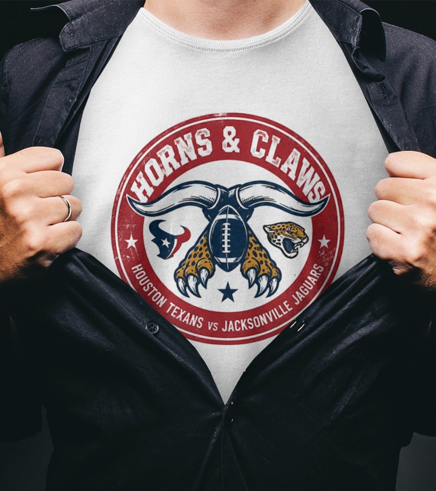 Horns & Claws Houston Texans Vs Jacksonville Jaguars 2026 Red Football T-Shirt