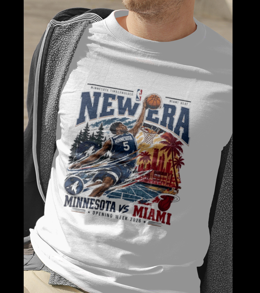 Minnesota Timberwolves Vs Miami Heat Anthony Edwards 5 New Era Opening Week 2026 T-Shirt