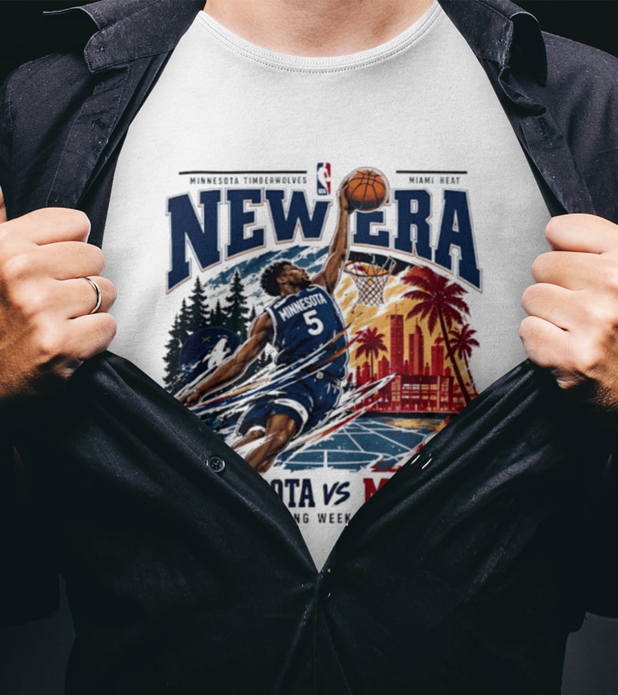 Minnesota Timberwolves Vs Miami Heat Anthony Edwards 5 New Era Opening Week 2026 T-Shirt