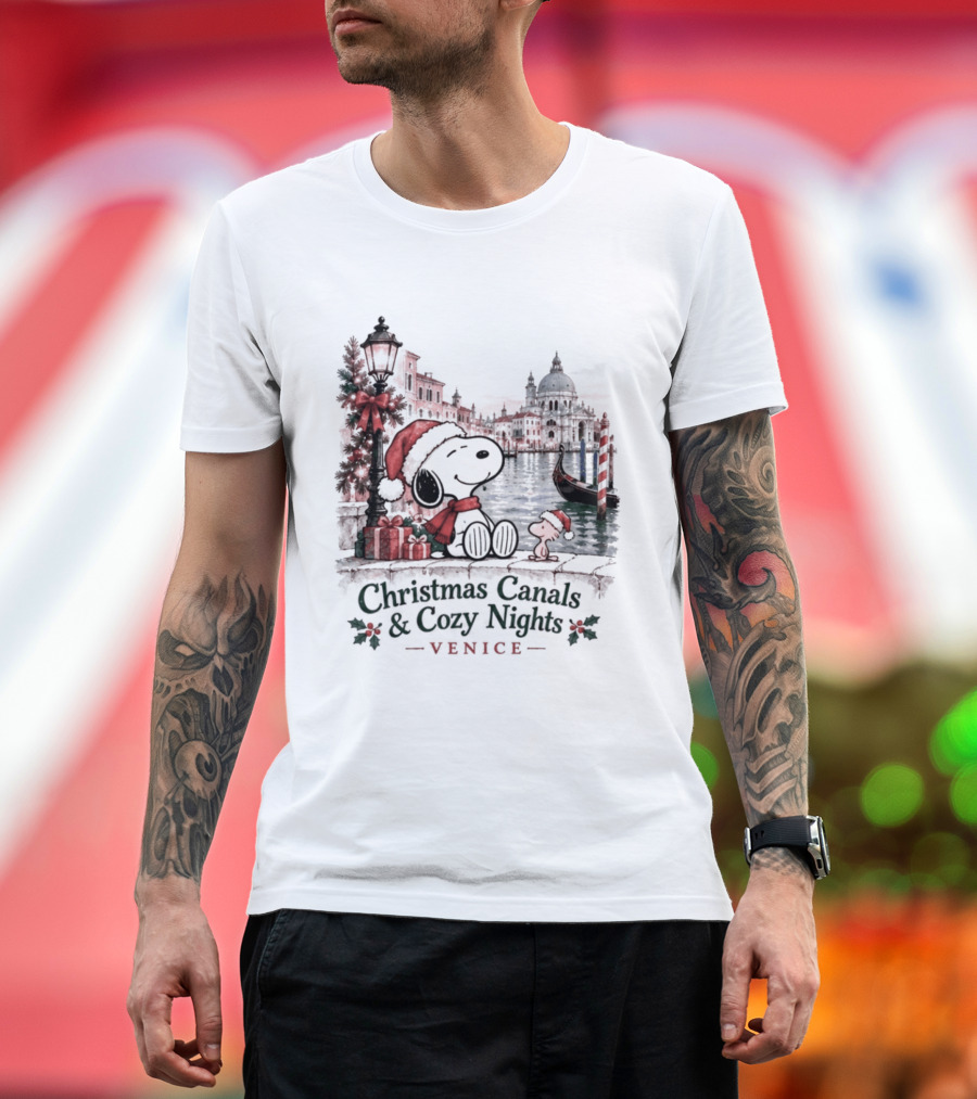 Christmas Canals Cozy Nights Venice Snoopy T-Shirt