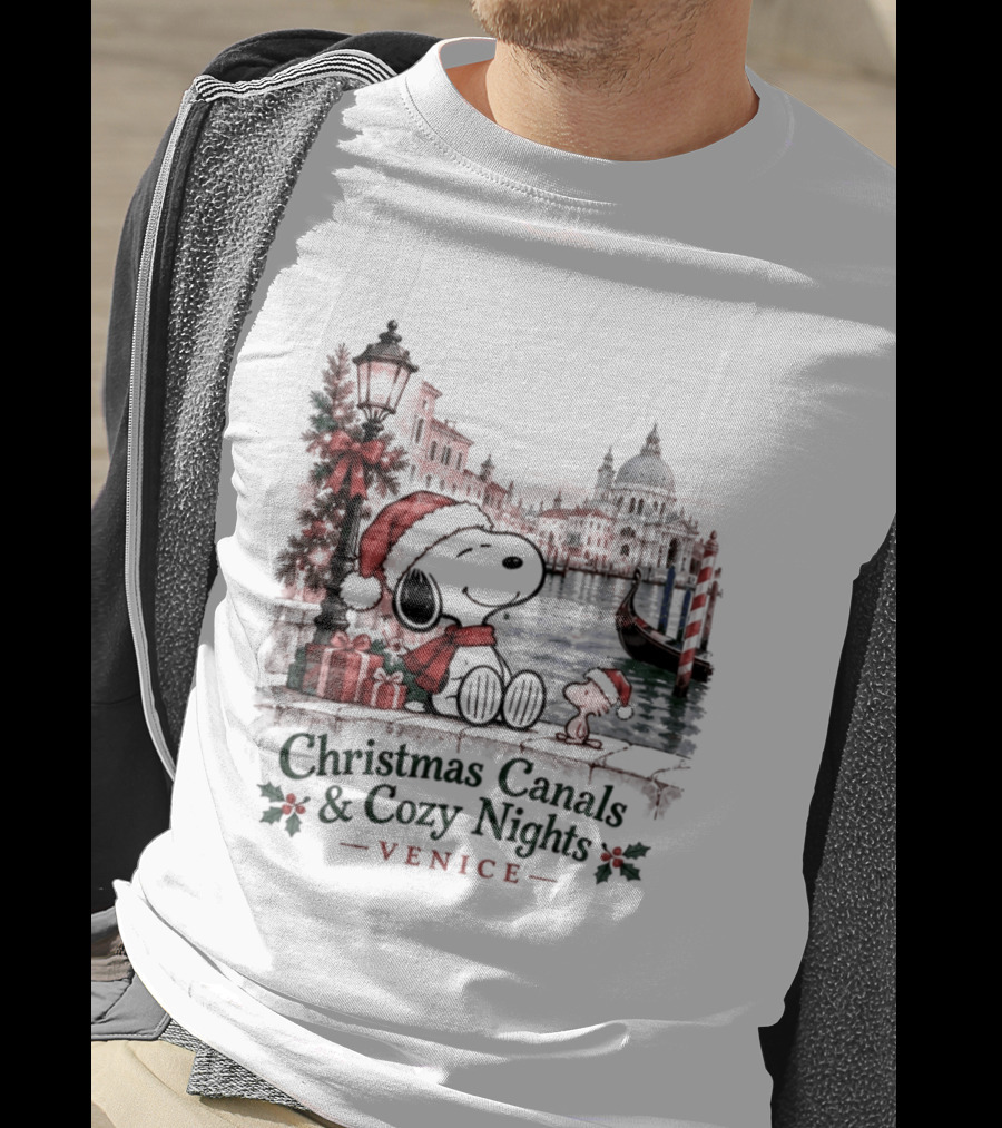 Christmas Canals Cozy Nights Venice Snoopy T-Shirt