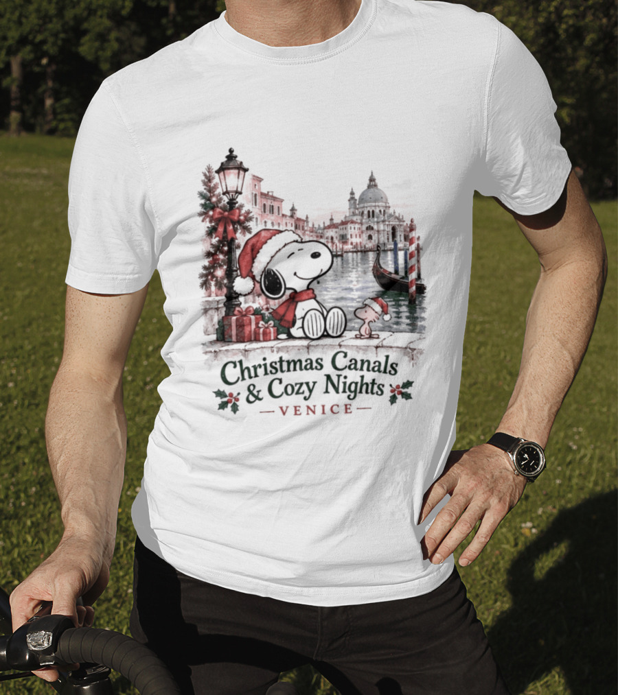 Christmas Canals Cozy Nights Venice Snoopy T-Shirt