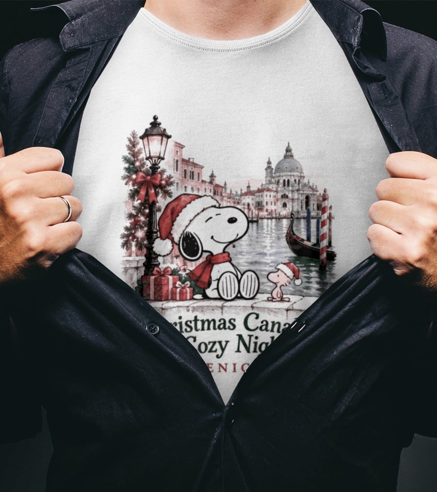 Christmas Canals Cozy Nights Venice Snoopy T-Shirt