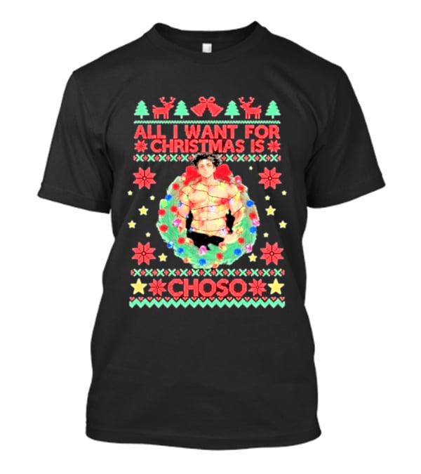 All I Want For Christmas Is Choso Anime Character Wreath Reindeer Festive T-Shirt