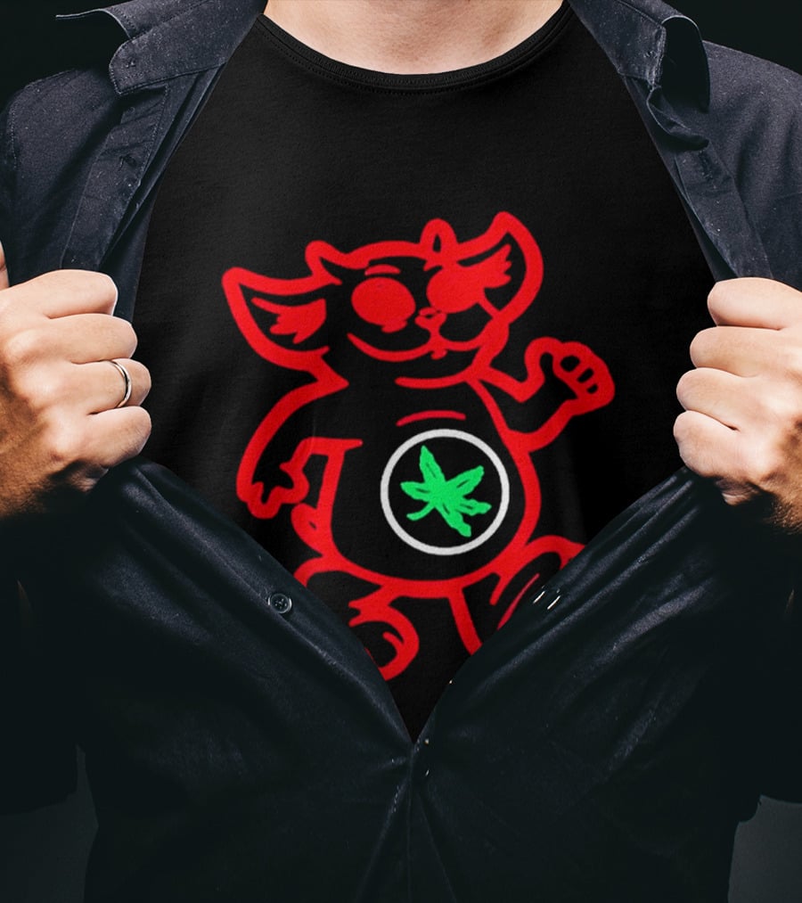 TØP X Buckeye 2026 Cartoon Cat Red Outline Green Leaf T-Shirt
