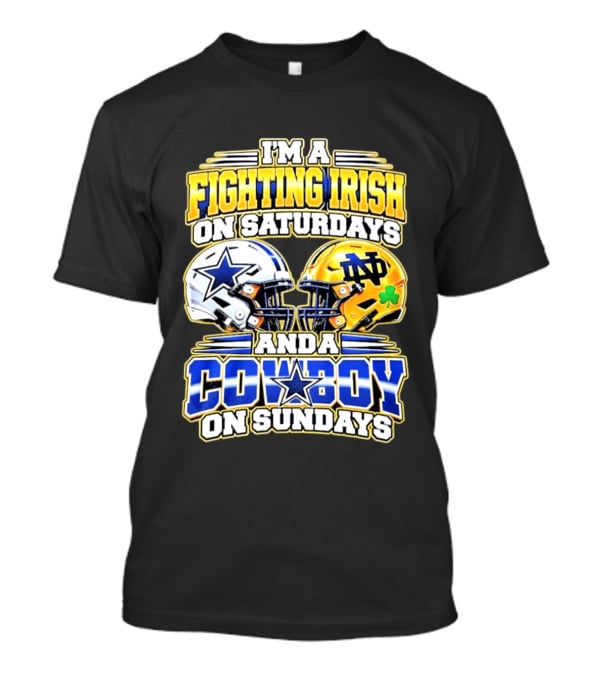 I'm A Fighting Irish On Saturdays And A Cowboy On Sundays Football Helmet Star Clover T-Shirt