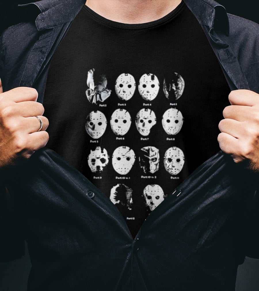 Jason Voorhees Friday The 13th Mask Changes Part 2 3 4 5 6 7 8 9 Jason X Remake T-Shirt