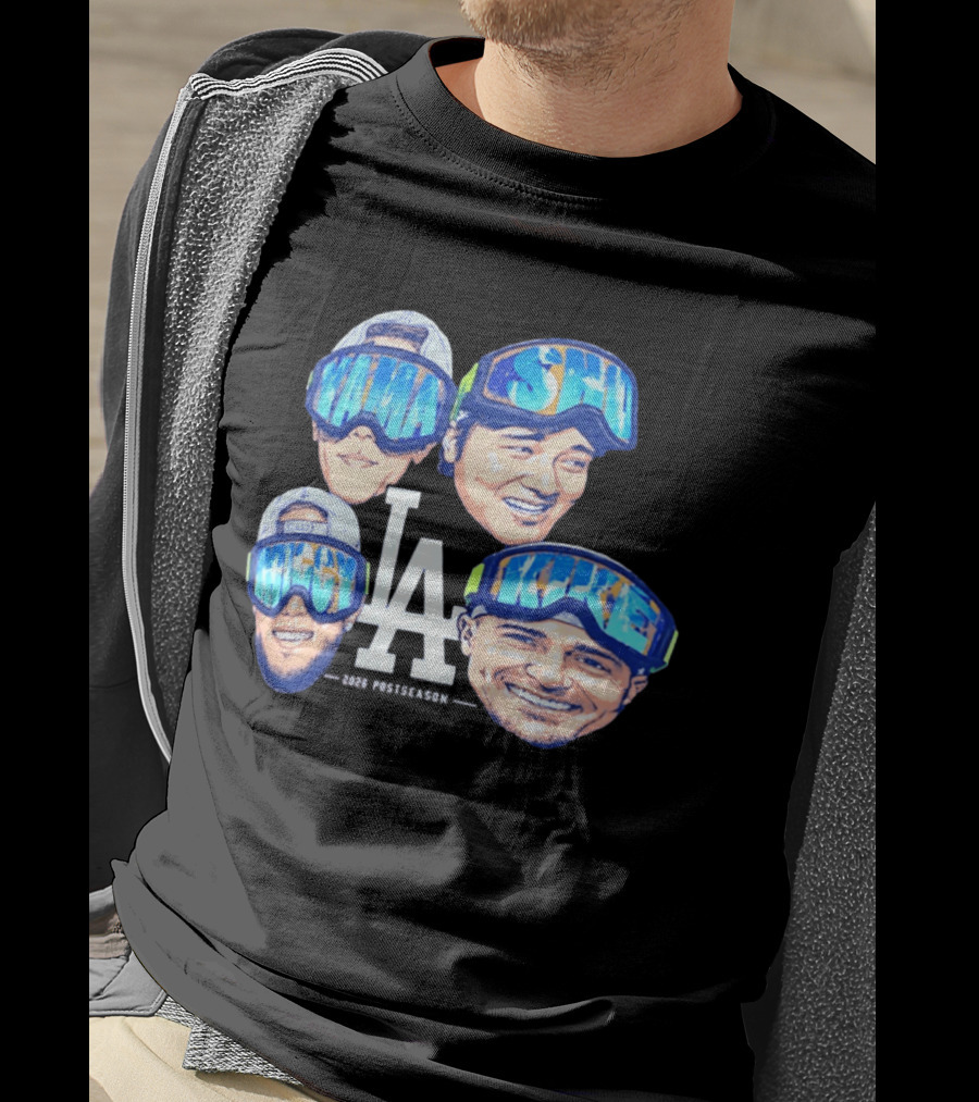 Los Angeles Dodgers 2026 Postseason Big Head LA Goggles MAMA SMILE MIKE T-Shirt