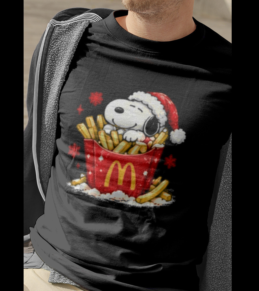 McDonalds Holiday Snoopy Christmas Fries Santa Hat Festive Fast Food Wishes T-Shirt