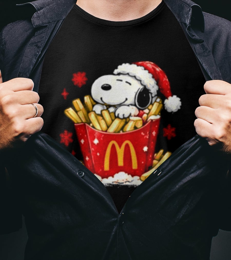 McDonalds Holiday Snoopy Christmas Fries Santa Hat Festive Fast Food Wishes T-Shirt