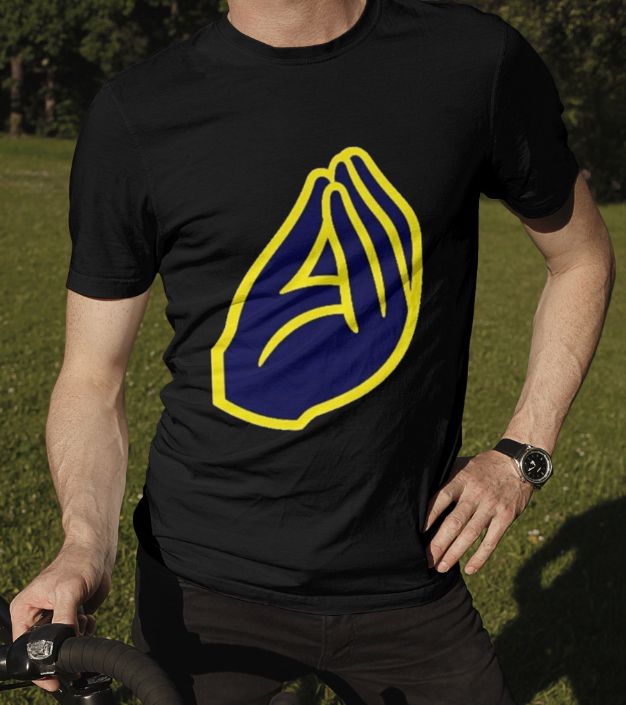 Milwaukee Yellow Indistinguishable Lettering Blue Enclosed Prayer Hands T-Shirt