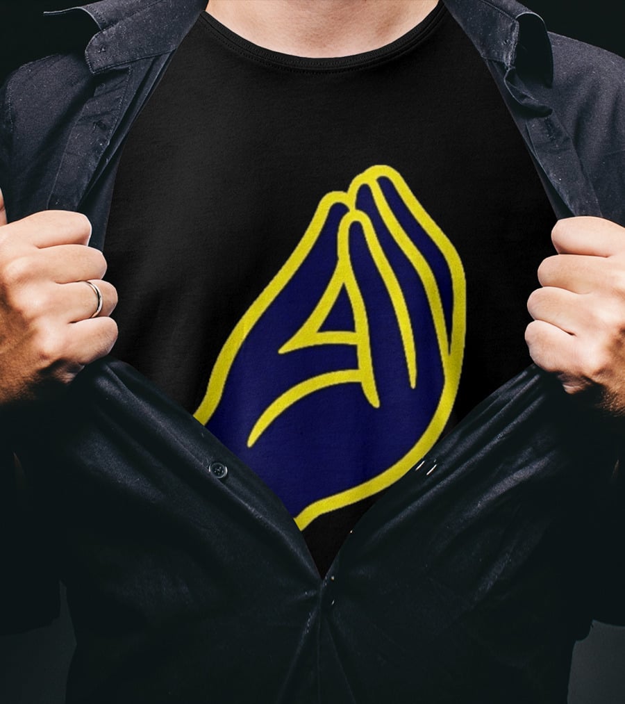 Milwaukee Yellow Indistinguishable Lettering Blue Enclosed Prayer Hands T-Shirt
