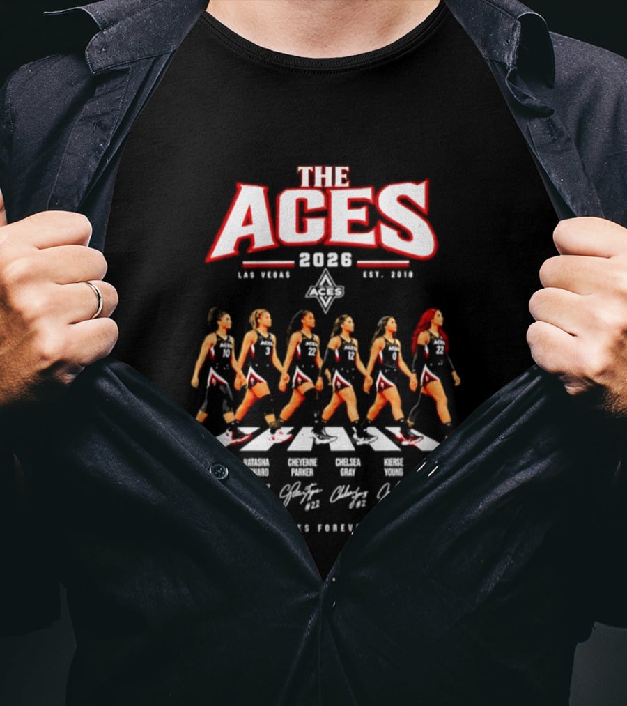 The Aces 2026 Las Vegas Team Abbey Road Aces Forever Signatures T-Shirt