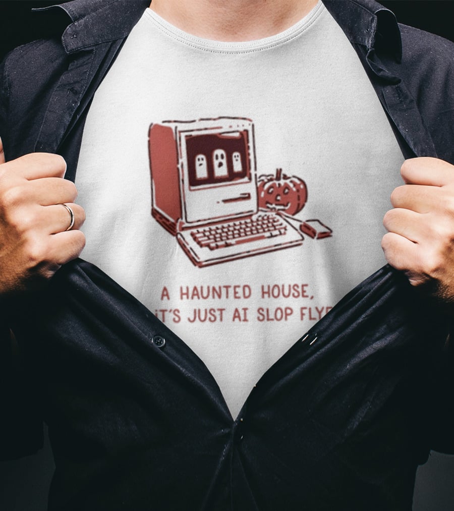A Haunted House But It's Just AI Slop Flyers Vintage Computer Pumpkin T-Shirt