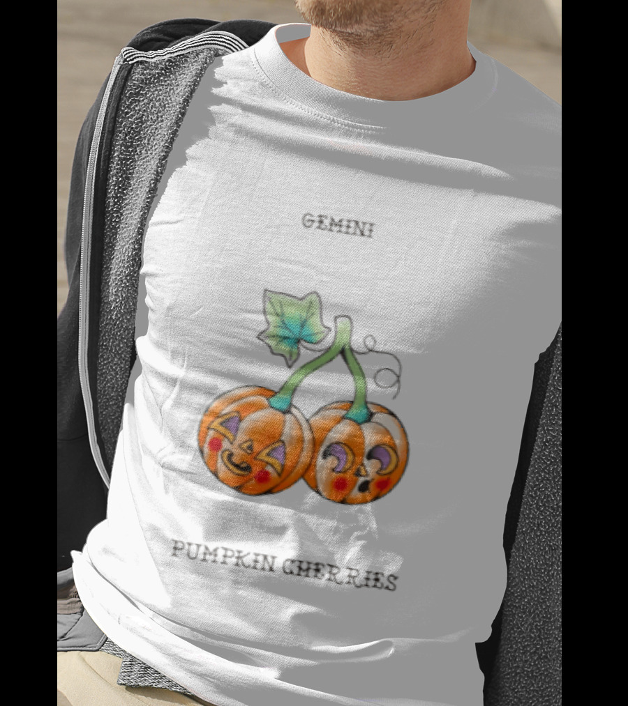 Gemini Pumpkin Cherries Zodiac 2026 Halloween Twins T-Shirt