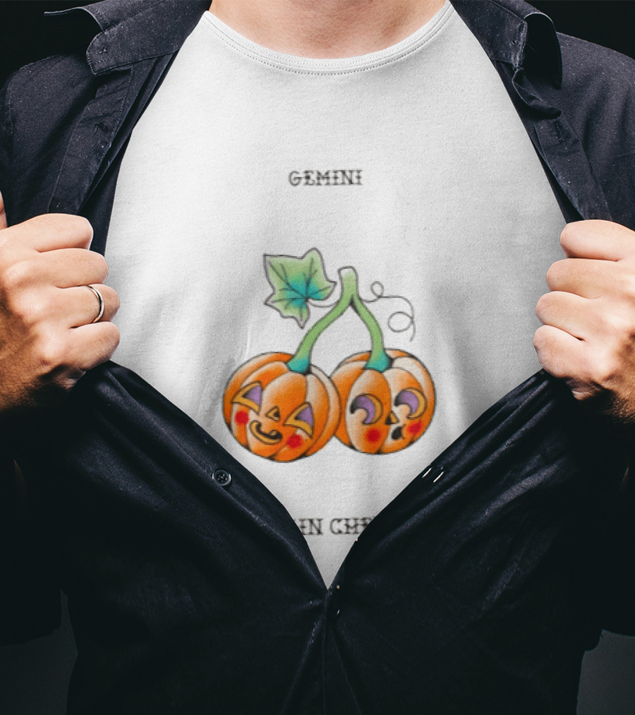 Gemini Pumpkin Cherries Zodiac 2026 Halloween Twins T-Shirt