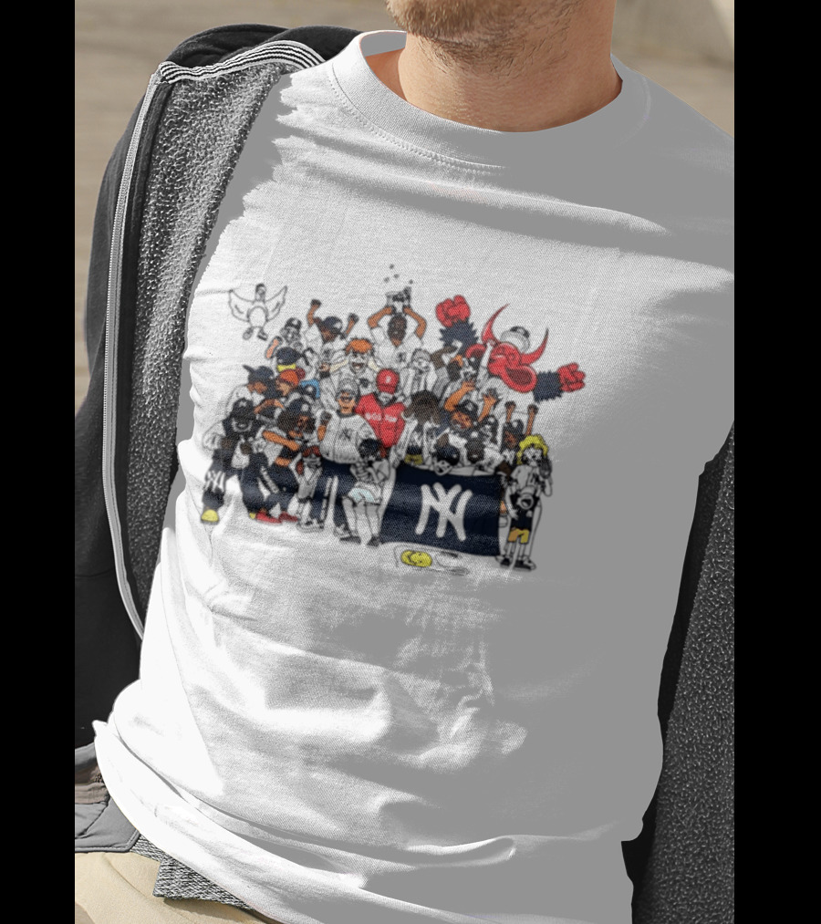 New York Yankees Fans Cartoon MLB Postseason 2026 Celebratory Group Scene T-Shirt
