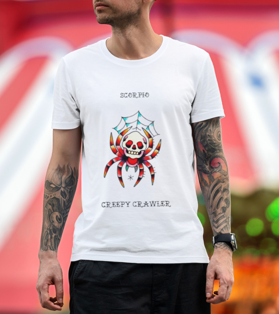 Scorpio Creepy Crawler Spider Skull Zodiac Web T-Shirt