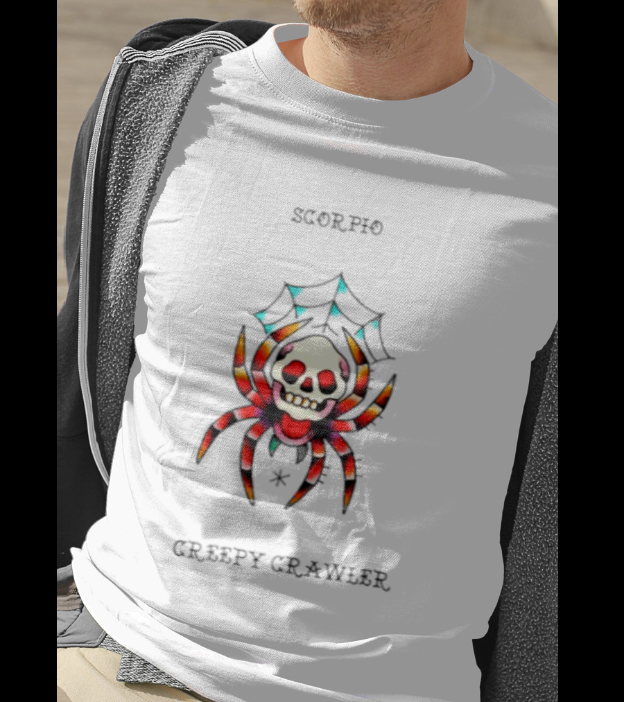 Scorpio Creepy Crawler Spider Skull Zodiac Web T-Shirt