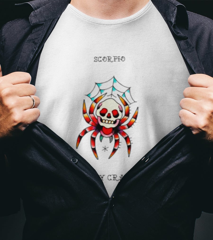 Scorpio Creepy Crawler Spider Skull Zodiac Web T-Shirt