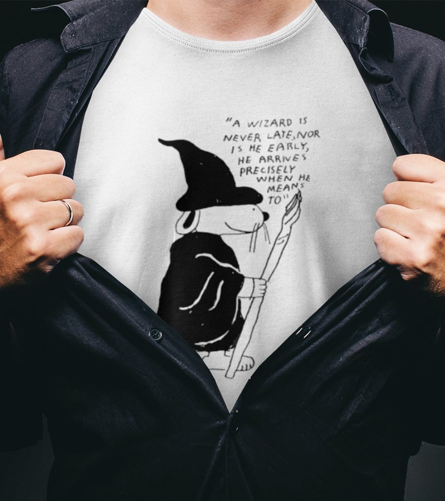 Snoopy Wizard Never Late Nor Early Arrives Precisely When He Means To T-Shirt