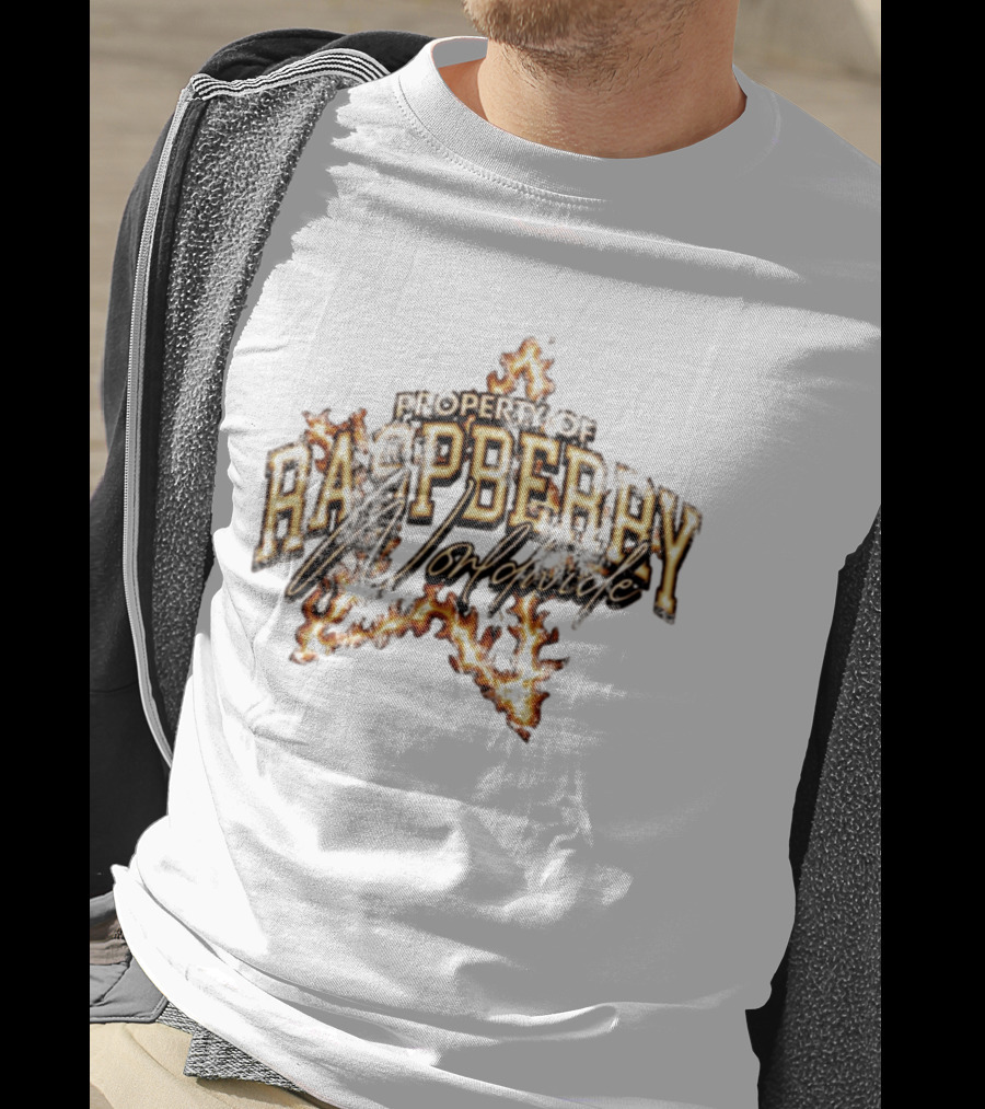 Property Of Raspberry Worldwide Flaming Star T-Shirt