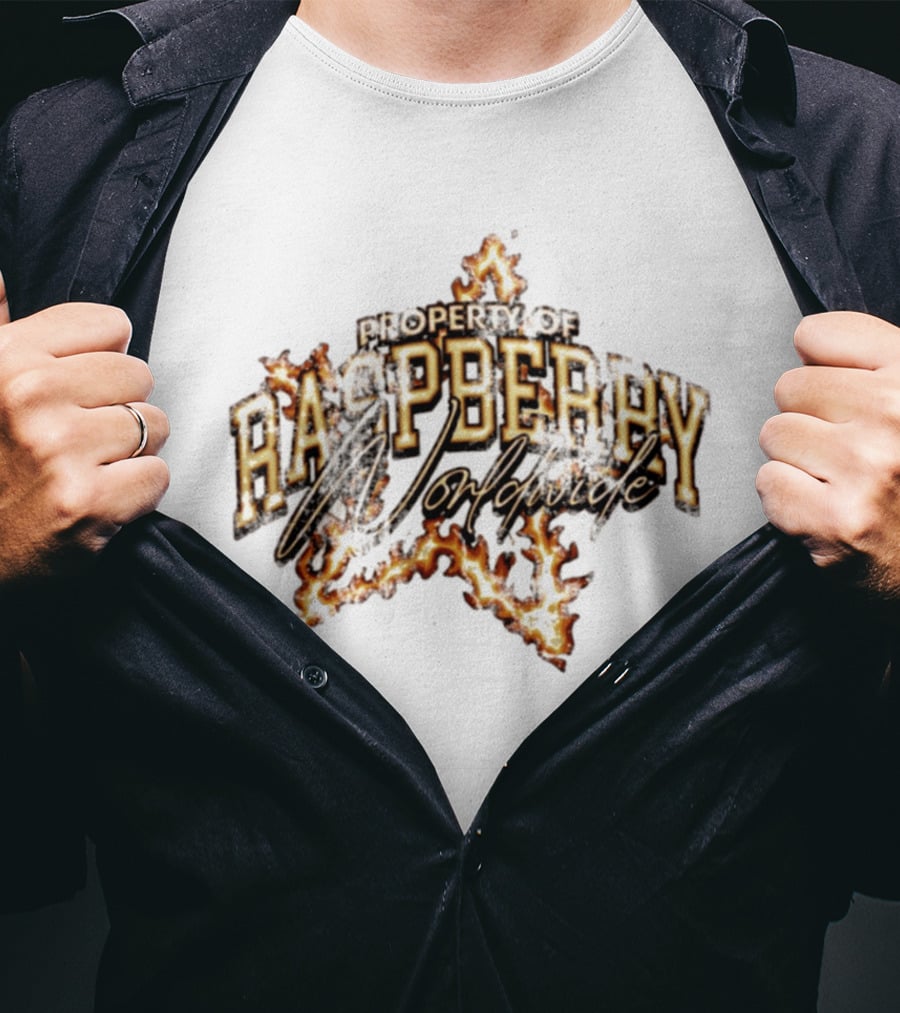 Property Of Raspberry Worldwide Flaming Star T-Shirt