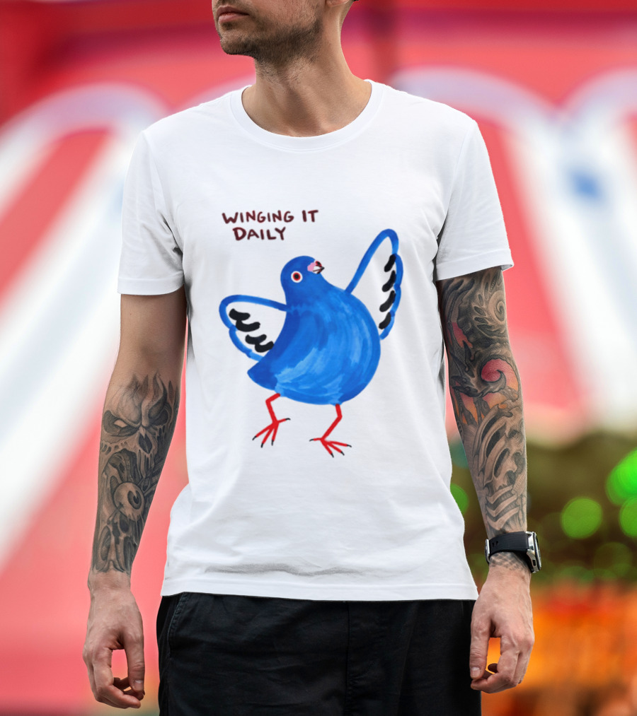 Winging It Daily Pigeon Cartoon Bird T-Shirt