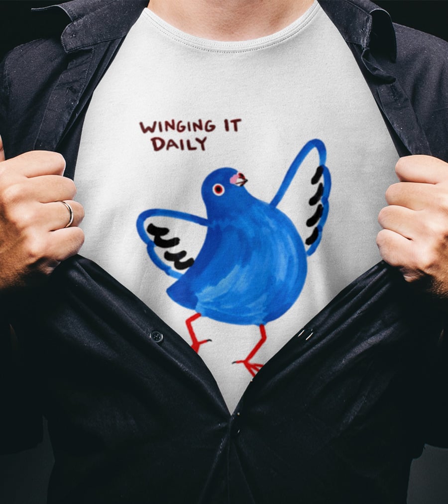 Winging It Daily Pigeon Cartoon Bird T-Shirt