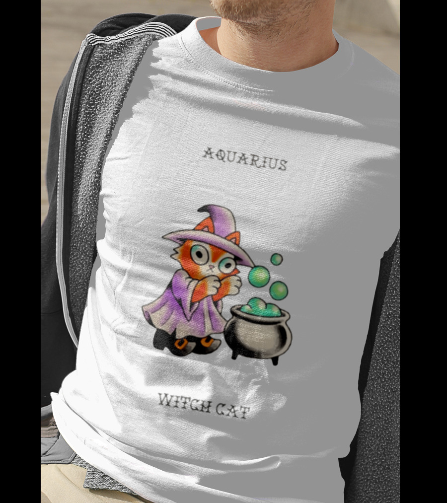Aquarius Witch Cat Zodiac Astrology Magic Cauldron T-Shirt
