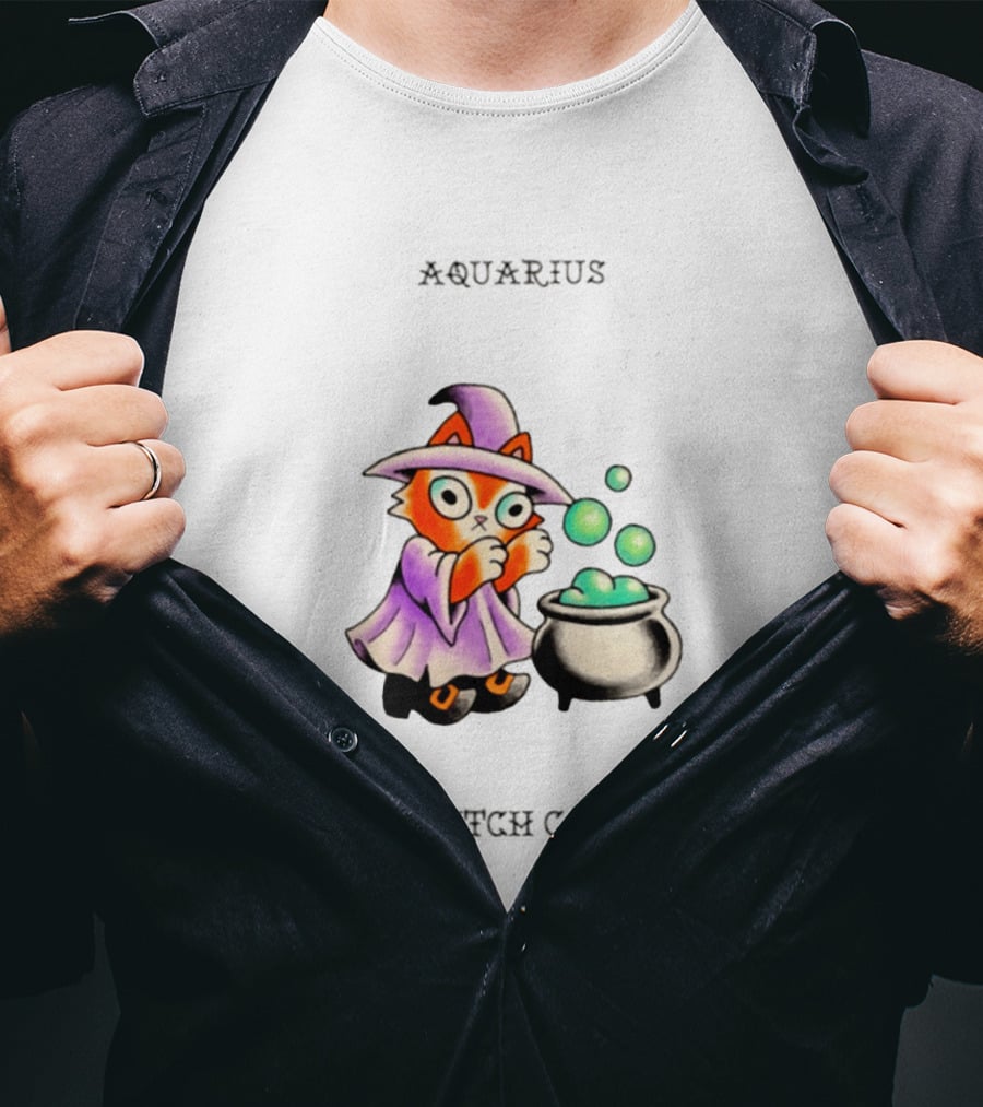 Aquarius Witch Cat Zodiac Astrology Magic Cauldron T-Shirt
