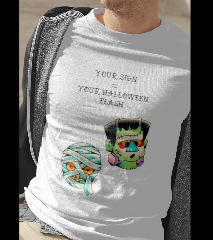 Your Sign Equals Your Halloween Flash Mummy Frankenstein Head T-Shirt