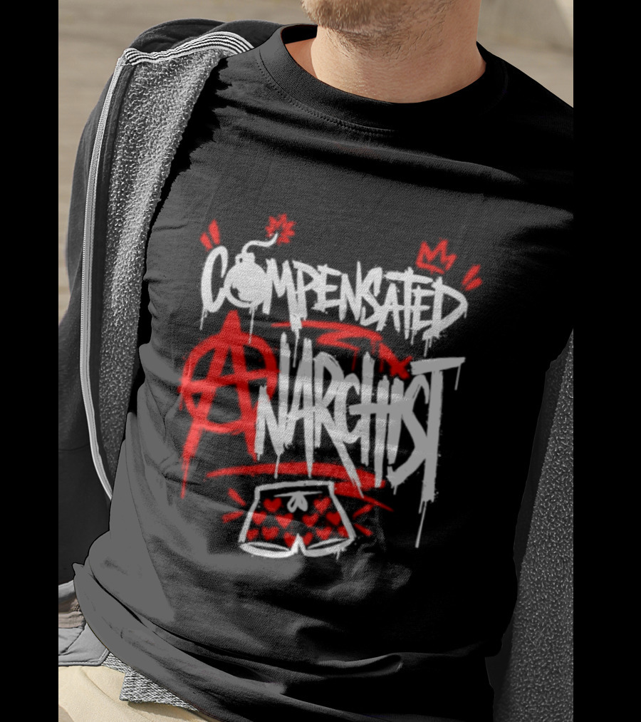 Compensated Anarchist With Bomb And Heart Shorts Graffiti Style Anarchism T-Shirt