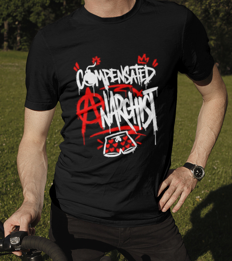 Compensated Anarchist With Bomb And Heart Shorts Graffiti Style Anarchism T-Shirt