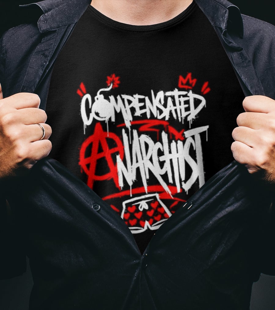 Compensated Anarchist With Bomb And Heart Shorts Graffiti Style Anarchism T-Shirt
