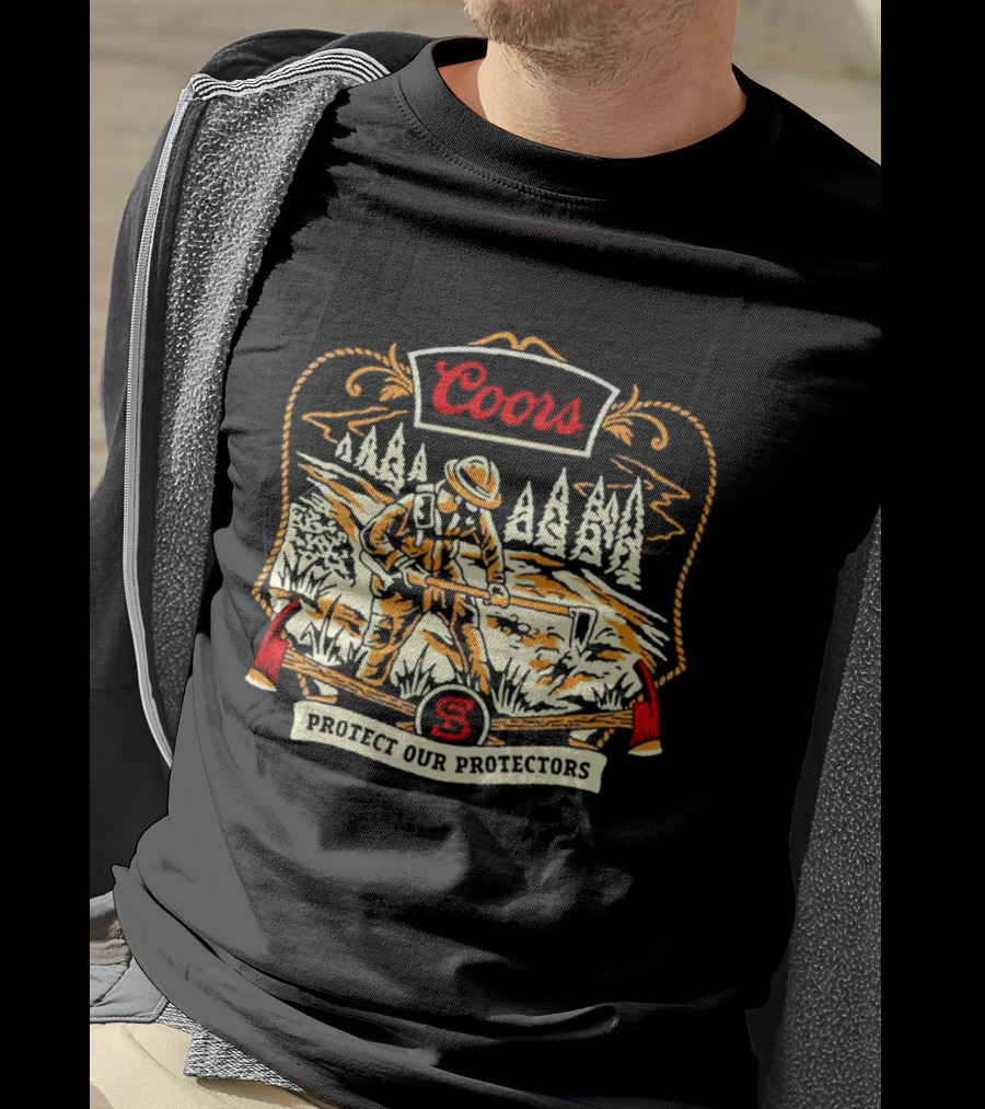 Coors Protect Our Protectors Wildland Firefighter Forest Scene T-Shirt