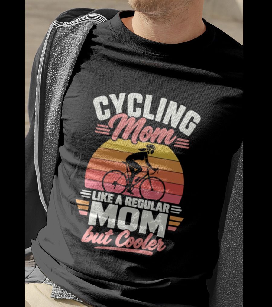 Cycling Mom Like A Regular Mom But Cooler Retro Sunset Cyclist T-Shirt